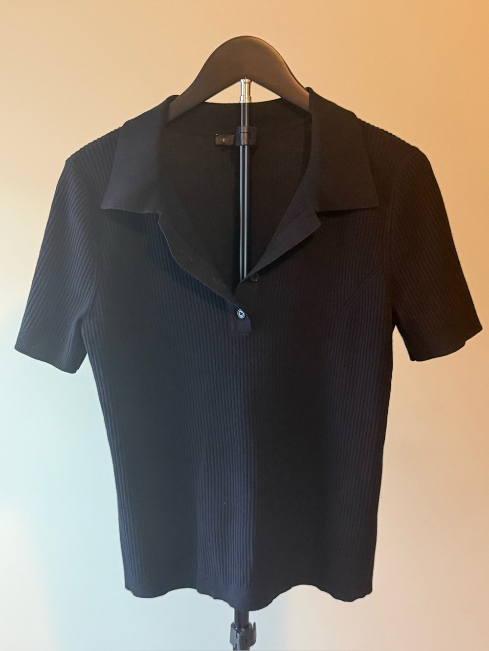NWOT Talbots Classic Black Ribbed Polo Top SZ MED